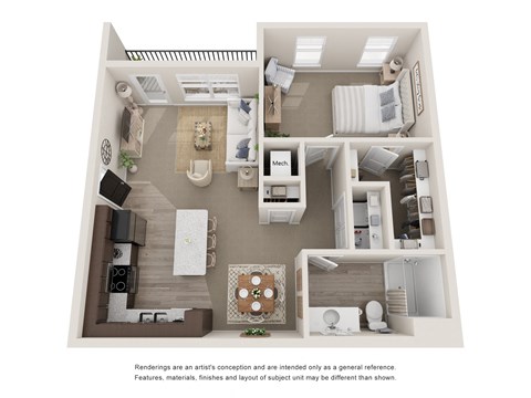 Floor plan for 1 bed, 1 bath, 800 sqft